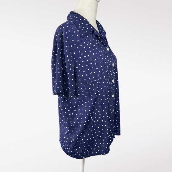 Vintage California Krush Navy Blue Polka Dot Button Up Blouse Size Medium - Picture 6 of 8